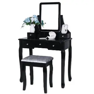 BEWISHOME Vanity Set with Mirror & Cushioned Stool