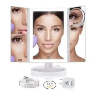 Lighted Makeup Mirror with Magnification - Trifold Desktop+10x Magnifying Cosmetic Mirrors
