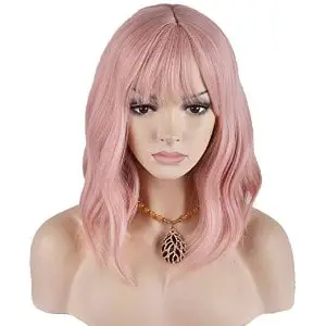 RightOn 14 Inches Women Girls Short Curly Synthetic Wig with Air Bangs