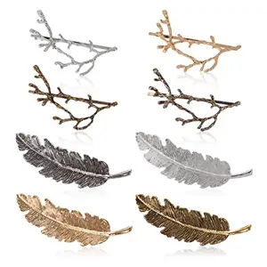 Fascigirl 8Pcs Metal Hairpin Tree Branch Alloy Feather Leaf Style