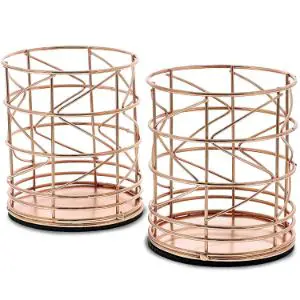 Juvale 2-Pack Rose Gold Metal Wire Makeup Brush Pencil Cup Holders